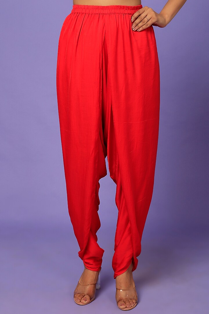 Red Modal Silk Dhoti Pants by Dyelogue at Pernia's Pop Up Shop
